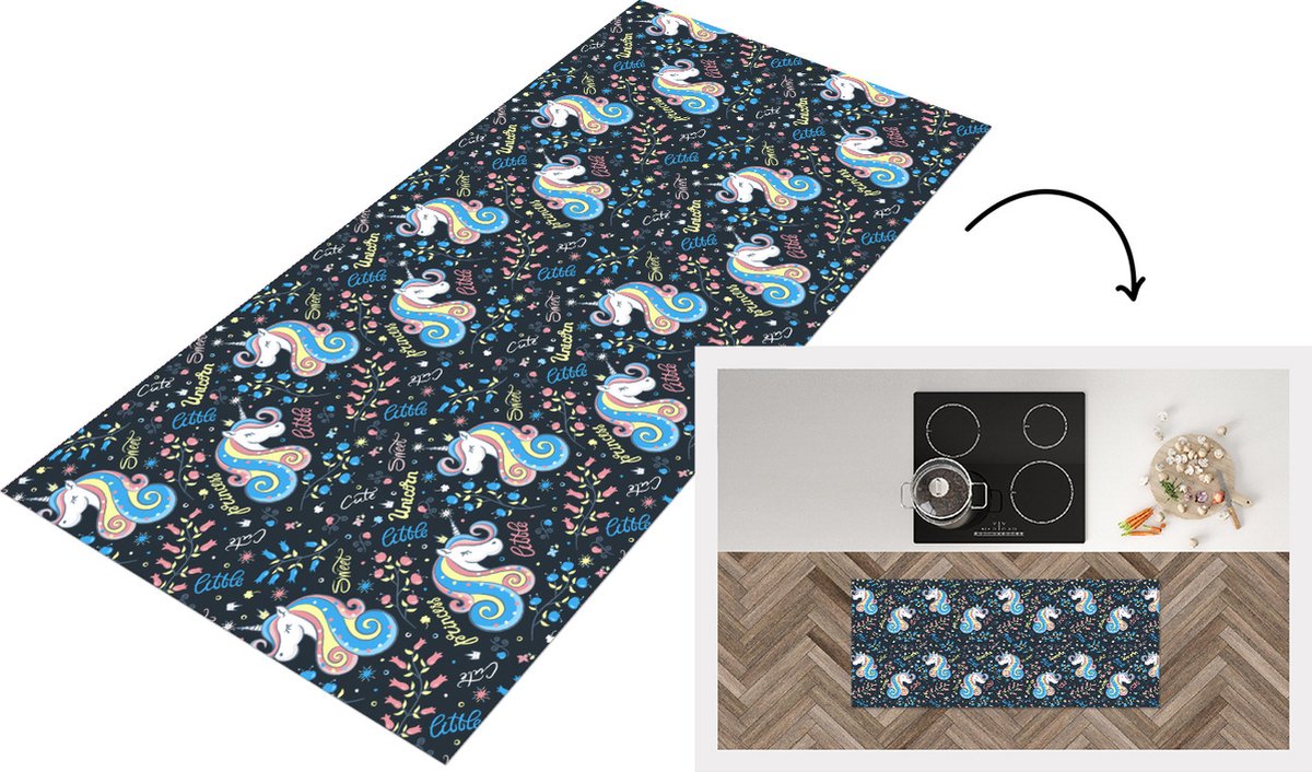 KitchenYeah Keukenloper - Loper keuken - Unicorn - Quote - Regenboog - Patronen - 120x50 cm - Keukenloper vinyl Multicolor