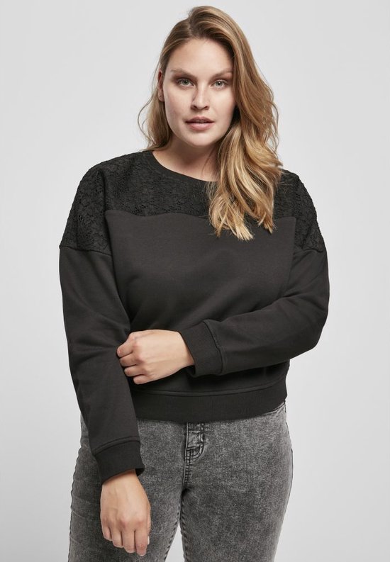 Urban Classics - Short Oversized Lace Inset Sweater/trui - 4XL - Zwart