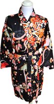 DongDong - Originele Japanse kimono kort - Katoen - Draak&Phoenix motief - Zwart - L
