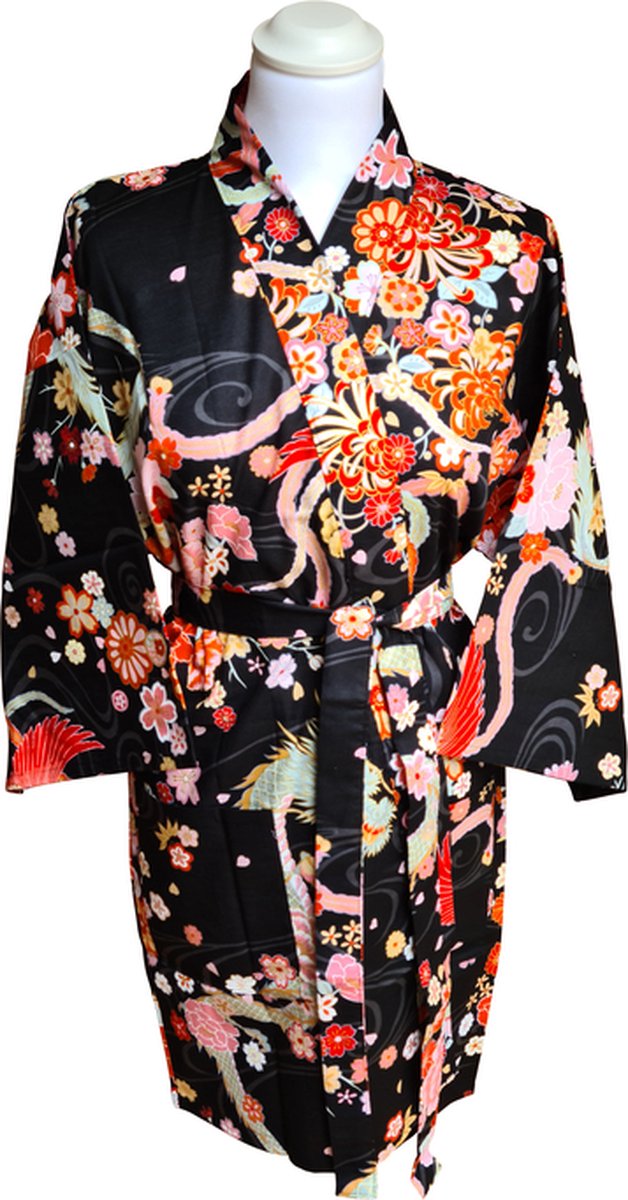 DongDong - Originele Japanse kimono kort - Katoen - Draak&Phoenix - L