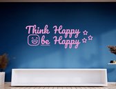 Stickerheld - Muursticker "Think Happy Be Happy" Quote - Woonkamer - Inspirerend - Engelse Teksten - Mat Babyroze - 55x156cm