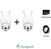 Ayangoods Beveiligingscamera - Buiten - 1080P - Tuya App - Inclusief 64GB SD kaart - Security Camera - Ip Camera Buiten - Beveiligingscamera Set 2 Stuks