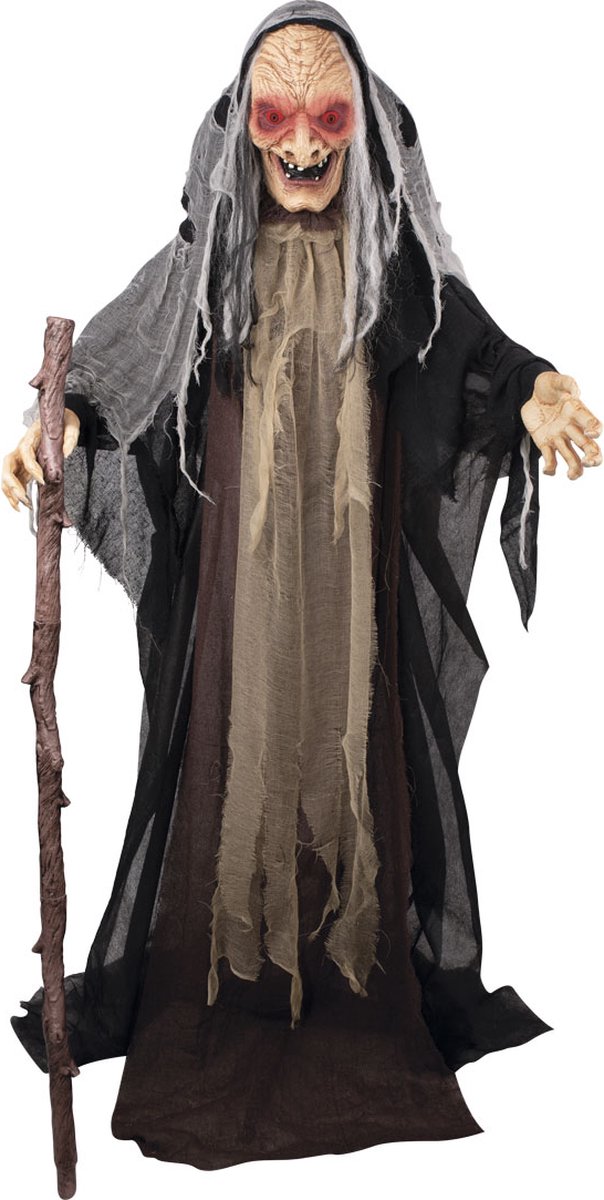 Halloween Animatiepop Oude Griezel Heks 153cm