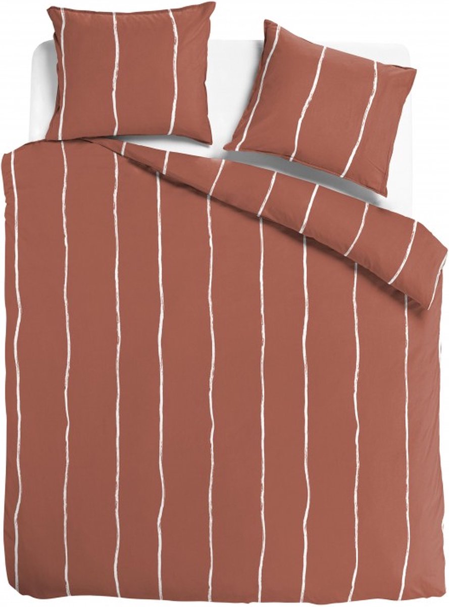 Lily stripe brique GOTS Maat: Lits-jumeaux (240 x 200/220 cm + 2 kussenslopen) (DE RODE DRAAD)