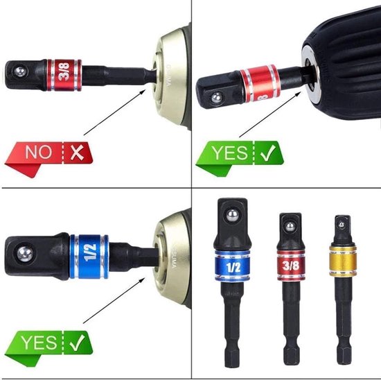 Furuising 4 Stuks Steeksleuteladapter 1/4 tot 3/8, 3/8 tot 1/4, 3/8 tot 1/2, 1/2 tot 3/8, Dopsleutel Adapter, Socket Adapter en Verloop Set voor Ratels, Moeren,Ddopsleutels