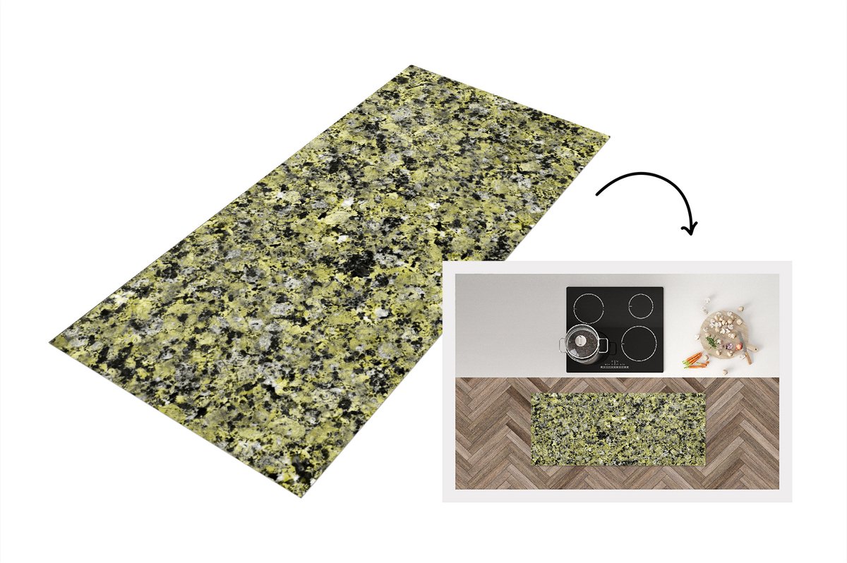 KitchenYeah Keukenloper - Loper keuken - Groen - Keien - Graniet - 120x50 cm - Keukenloper vinyl Multicolor