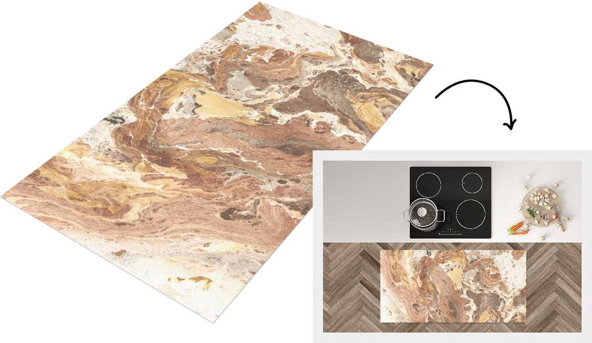 KitchenYeah Keukenloper - Loper keuken - Geel - Kristal - Graniet - 120x60 cm - Keukenloper vinyl Multicolor