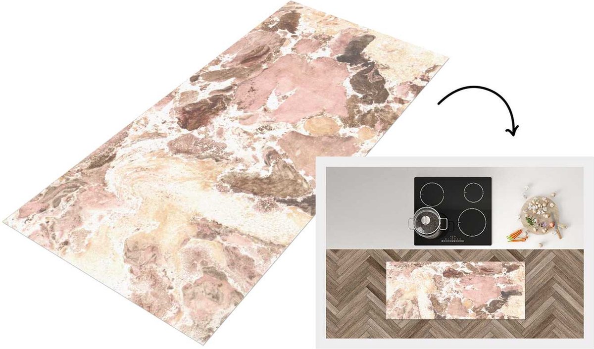 KitchenYeah Keukenloper - Loper keuken - Roze - Kristallen - Graniet - 120x50 cm - Keukenloper vinyl Multicolor