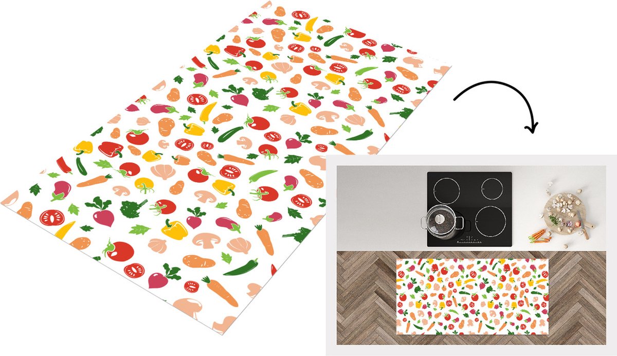 KitchenYeah Keukenloper - Loper keuken - Groenten - Regenboog - Vegan - Patroon - 120x60 cm - Keukenloper vinyl Multicolor