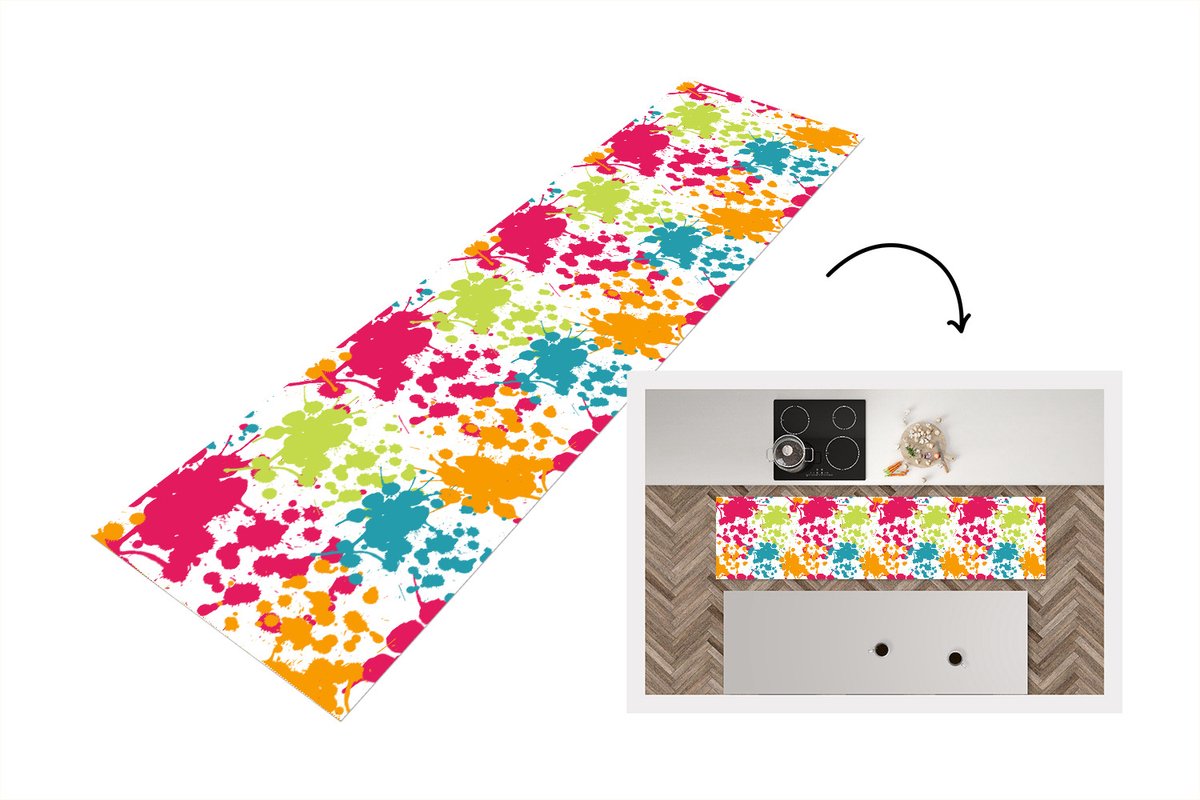 KitchenYeah Keukenloper - Loper keuken - Patronen - Verf - Regenboog - 240x60 cm - Keukenloper vinyl Multicolor