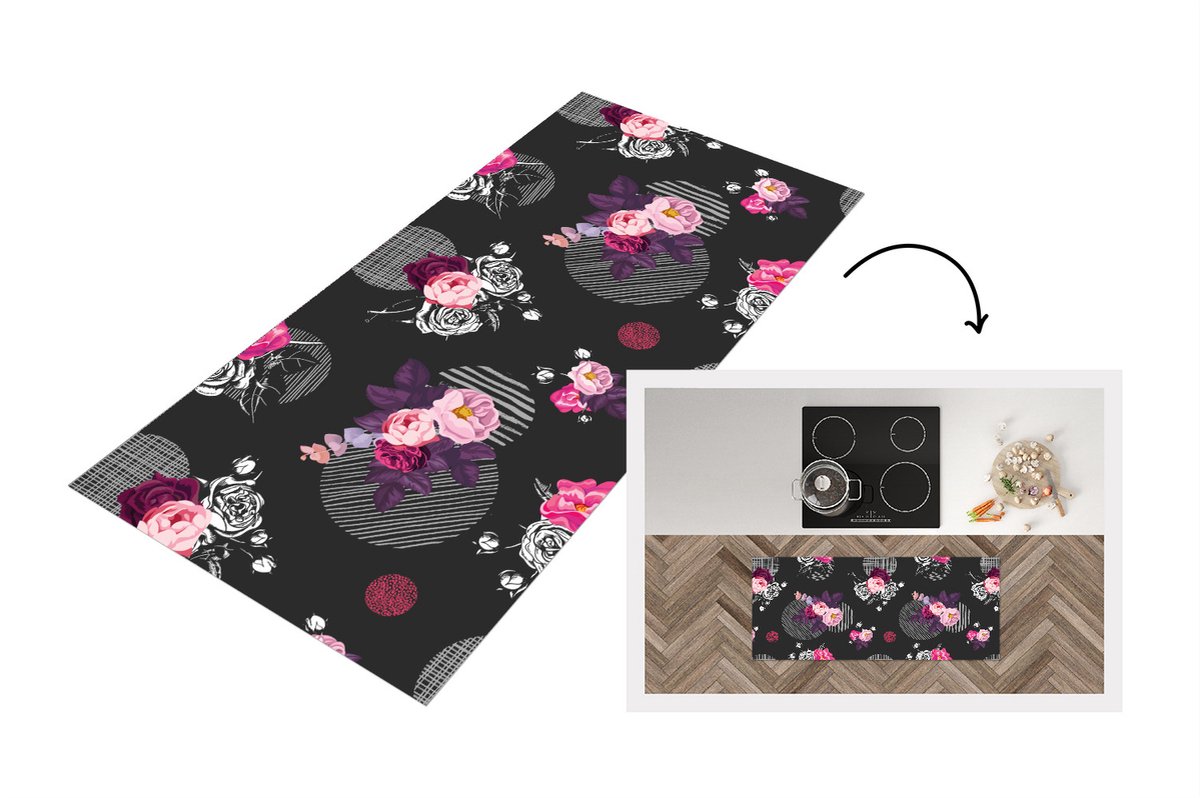 KitchenYeah Keukenloper - Loper keuken - Rozen - Bloemen - Patronen - 120x50 cm - Keukenloper vinyl Multicolor