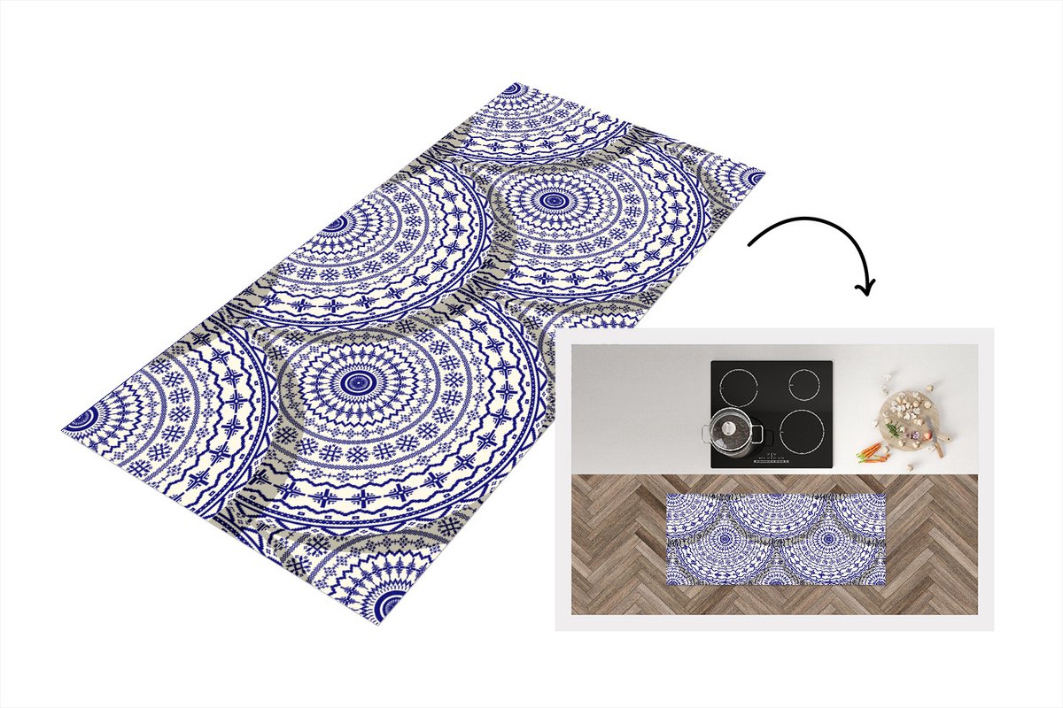 KitchenYeah Keukenloper - Loper keuken - Design - Delfts Blauw - Patronen - 120x50 cm - Keukenloper vinyl Multicolor