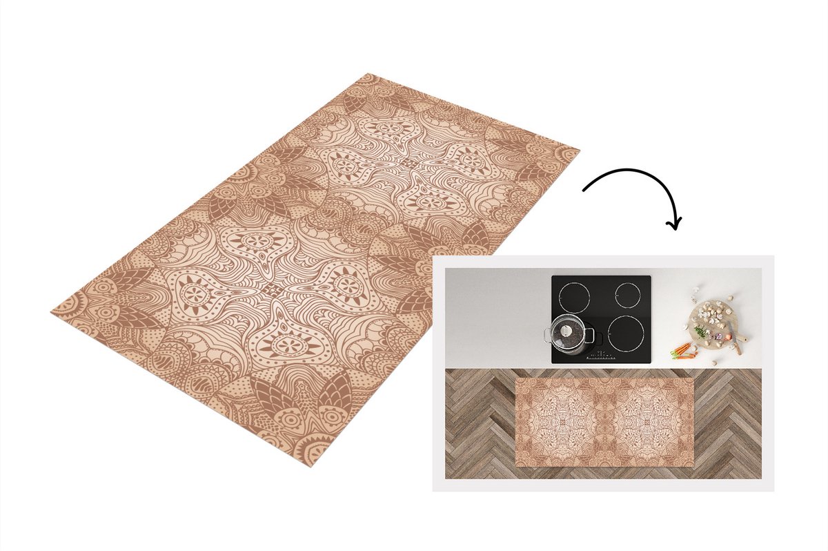 KitchenYeah Keukenloper - Loper keuken - Henna - Mandala - Patronen - 120x60 cm - Keukenloper vinyl Multicolor