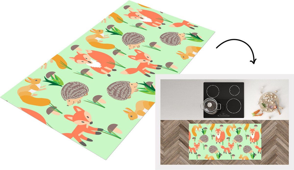 KitchenYeah Keukenloper - Loper keuken - Dieren - Patronen - Egel - 120x60 cm - Keukenloper vinyl Multicolor
