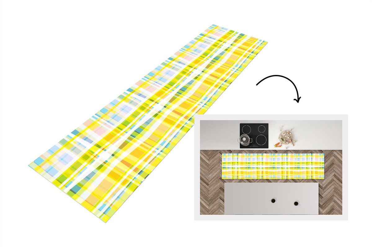 Keukenloper - Loper keuken - Geel - Patroon - Zomer - 200x50 cm - Keukenloper vinyl