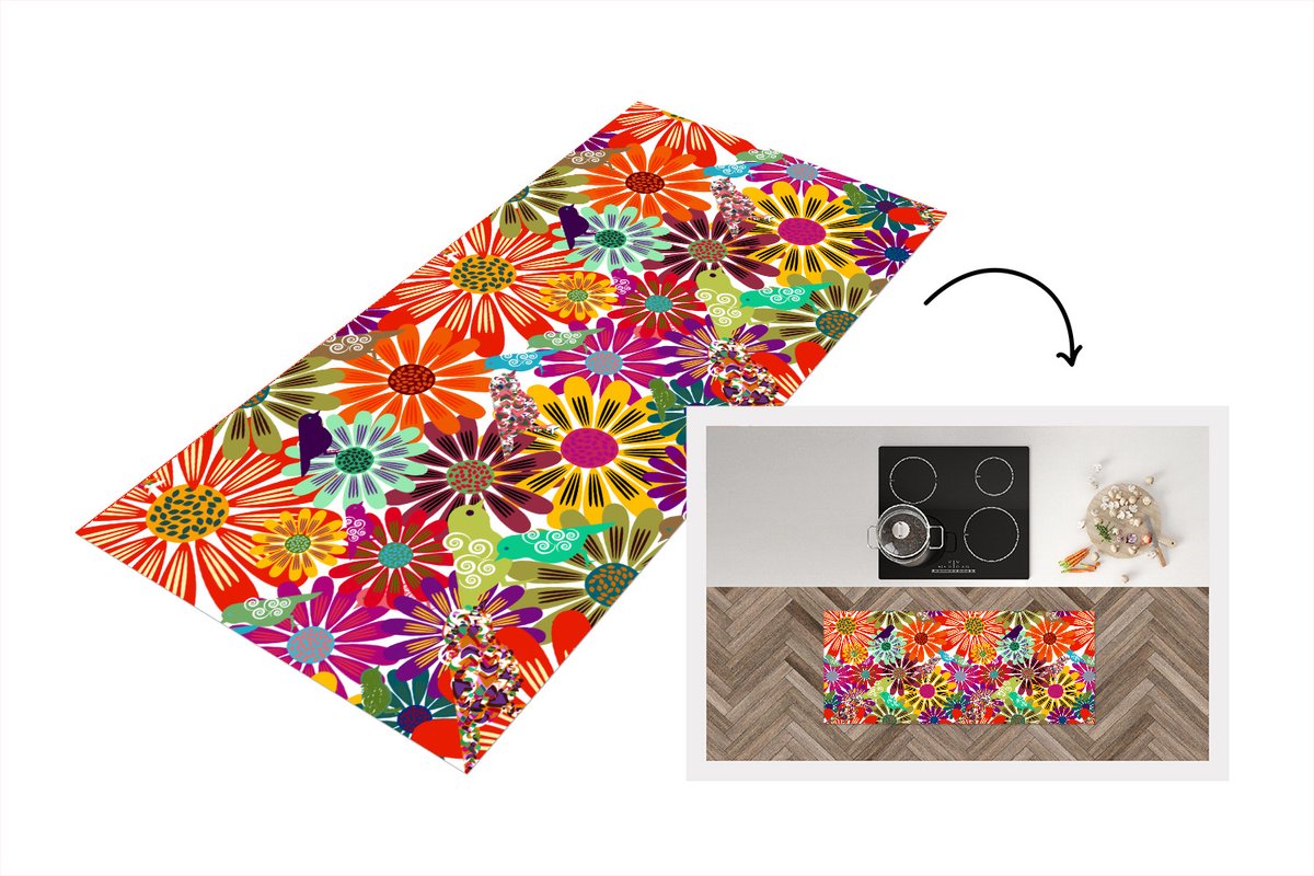 KitchenYeah Keukenloper - Loper keuken - Regenboog - Bloemen - Patronen - Hippie - 120x50 cm - Keukenloper vinyl Multicolor