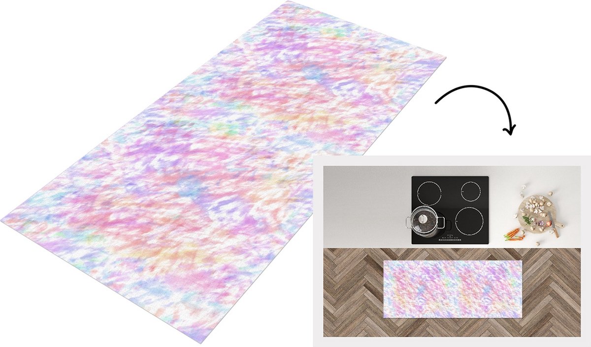 KitchenYeah Keukenloper - Loper keuken - Regenboog - Verf - Patroon - Tie dye - 120x50 cm - Keukenloper vinyl Multicolor