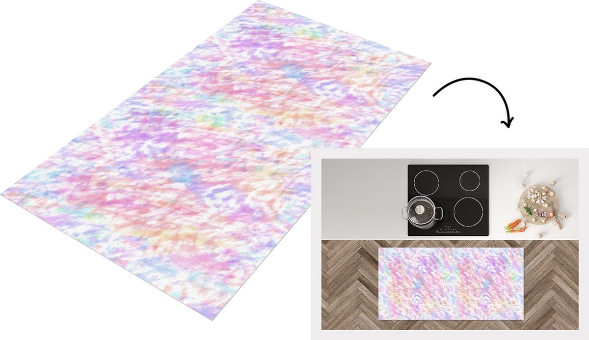 KitchenYeah Keukenloper - Loper keuken - Regenboog - Verf - Patroon - Tie dye - 120x60 cm - Keukenloper vinyl Multicolor