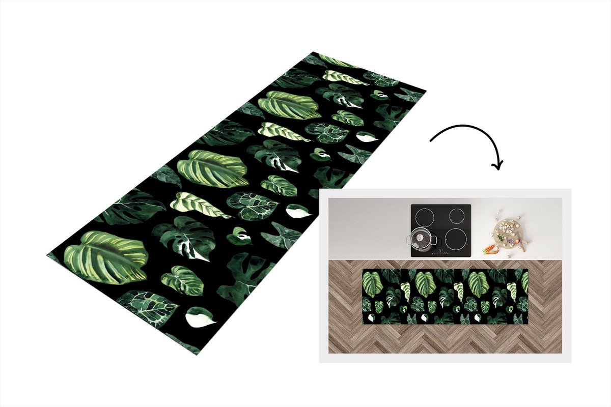 KitchenYeah Keukenloper - Loper keuken - Patronen - Bladeren - Planten - 150x50 cm - Keukenloper vinyl Multicolor