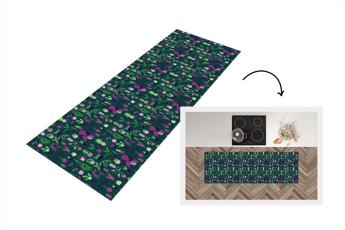 KitchenYeah Keukenloper - Loper keuken - Planten - Patronen - Cactus - 180x60 cm - Keukenloper vinyl Multicolor