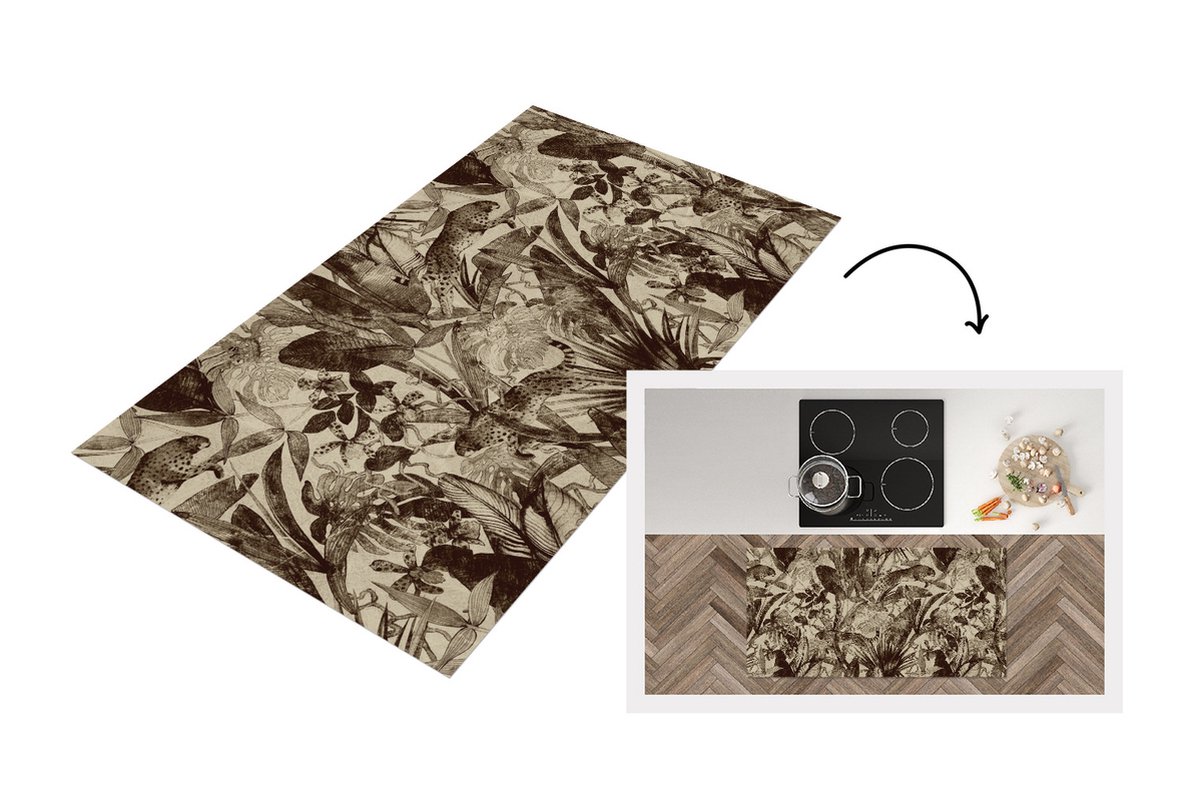 KitchenYeah Keukenloper - Loper keuken - Jungle - Panter - Vintage - Patroon - 120x60 cm - Keukenloper vinyl Multicolor