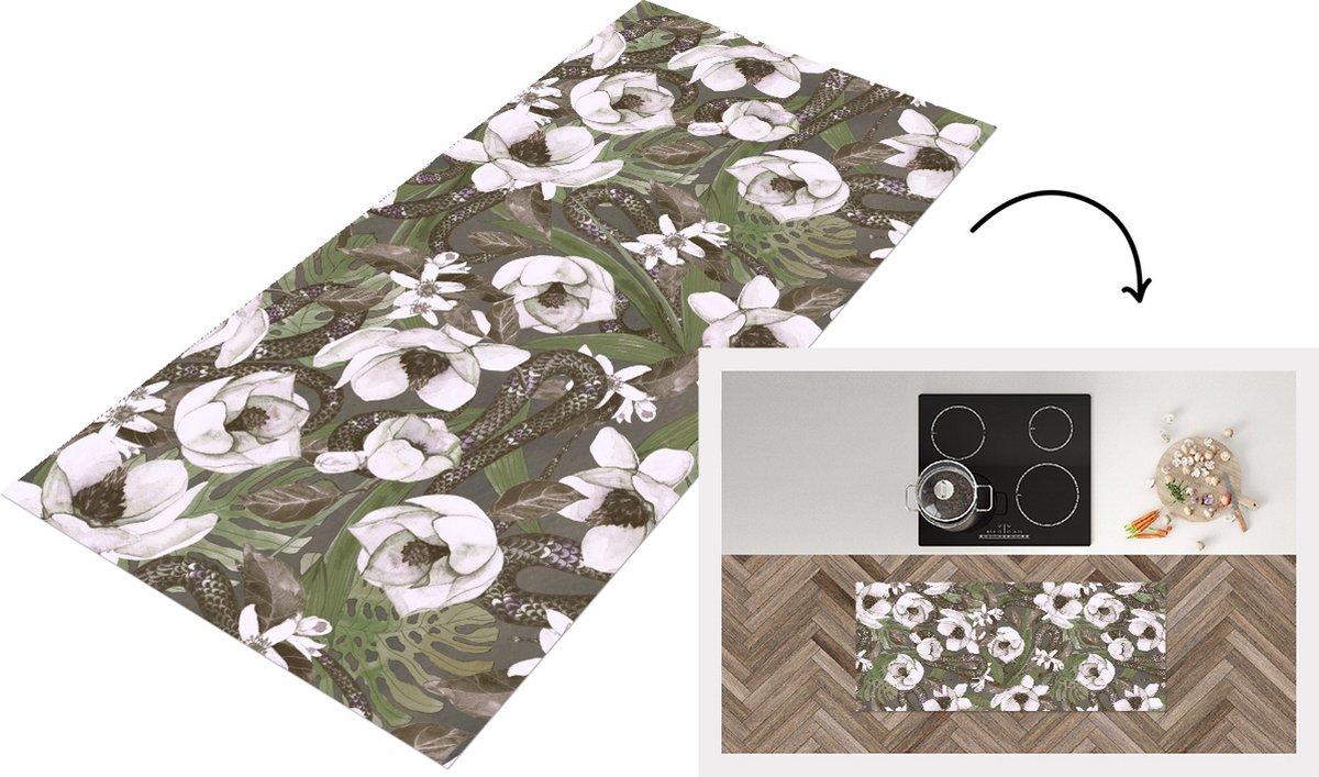 KitchenYeah Keukenloper - Loper keuken - Bloemen - Jungle - Vintage - Patroon - 120x50 cm - Keukenloper vinyl Multicolor