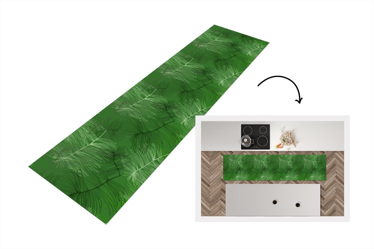 KitchenYeah Keukenloper - Loper keuken - Patronen - Bladeren - Groen - 240x60 cm - Keukenloper vinyl Multicolor
