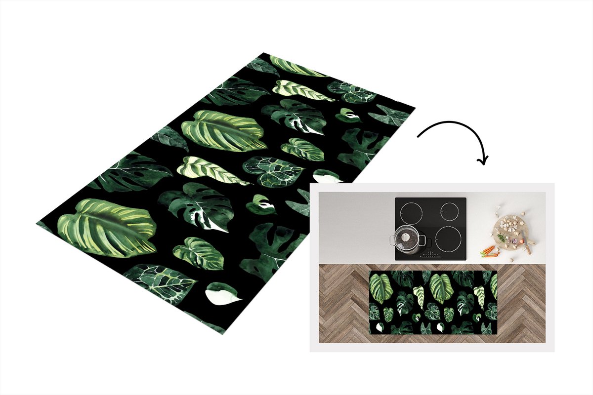 KitchenYeah Keukenloper - Loper keuken - Patronen - Bladeren - Planten - 120x60 cm - Keukenloper vinyl Multicolor