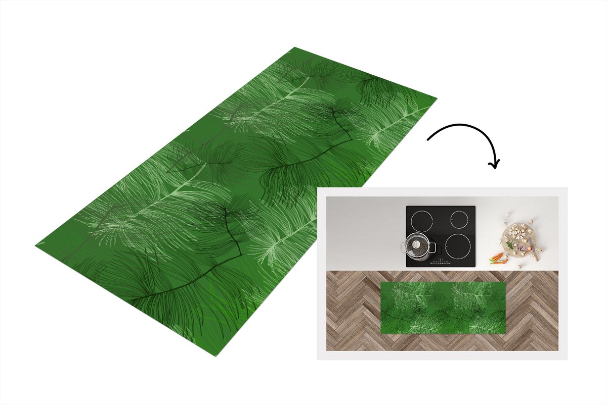 KitchenYeah Keukenloper - Loper keuken - Patronen - Bladeren - Groen - Keukenloper vinyl Multicolor