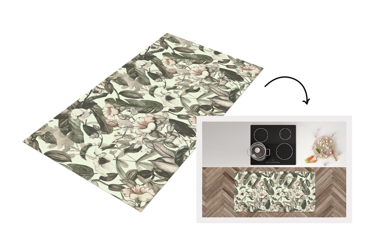 KitchenYeah Keukenloper - Loper keuken - Bloemen - Bladeren - Vintage - Patronen - 120x60 cm - Keukenloper vinyl Multicolor