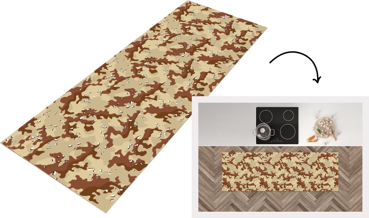 KitchenYeah Keukenloper - Loper keuken - Camouflage - Woestijn - Patronen - 150x50 cm - Keukenloper vinyl Multicolor