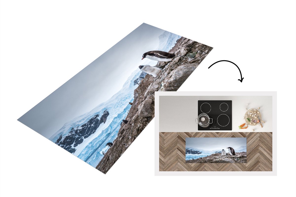 KitchenYeah Keukenloper - Loper keuken - Pinguïns staan op een rots op Antarctica - 120x50 cm - Keukenloper vinyl Multicolor