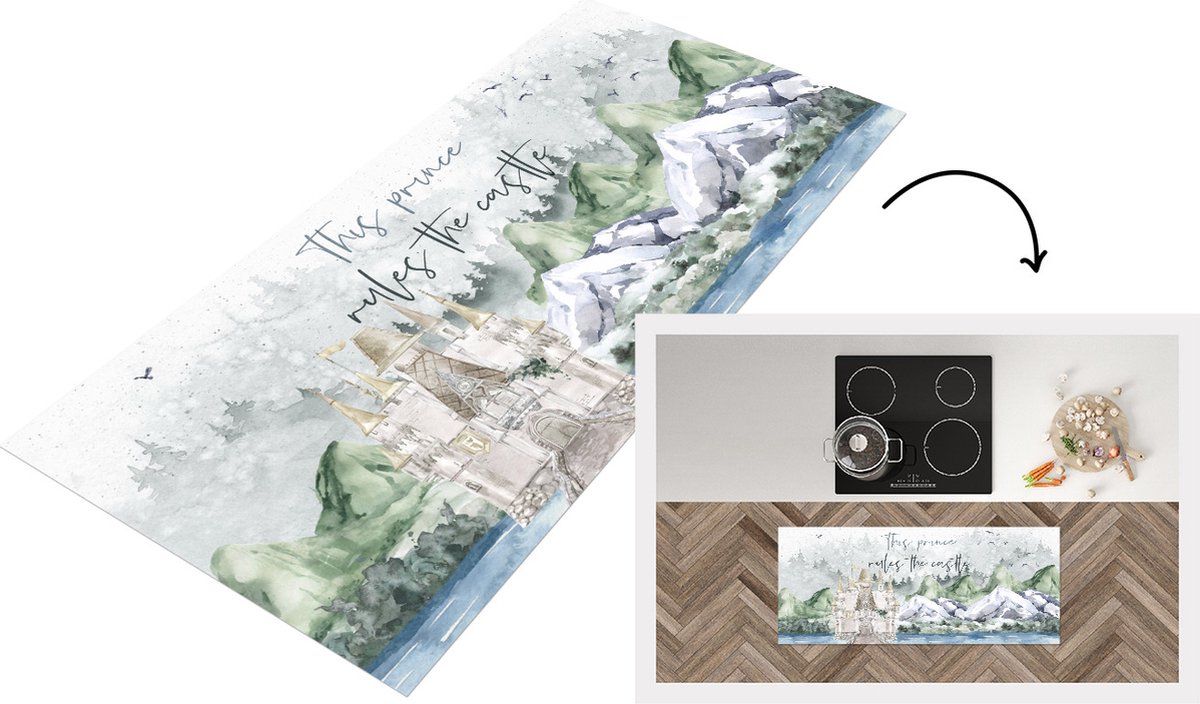 KitchenYeah Keukenloper - Loper keuken - Quotes - This prince rules the castle - Spreuken - 120x50 cm - Keukenloper vinyl Multicolor