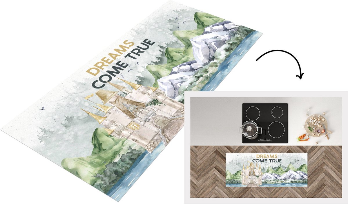 KitchenYeah Keukenloper - Loper keuken - Spreuken - Dreams come true - Quotes - 120x50 cm - Keukenloper vinyl Multicolor