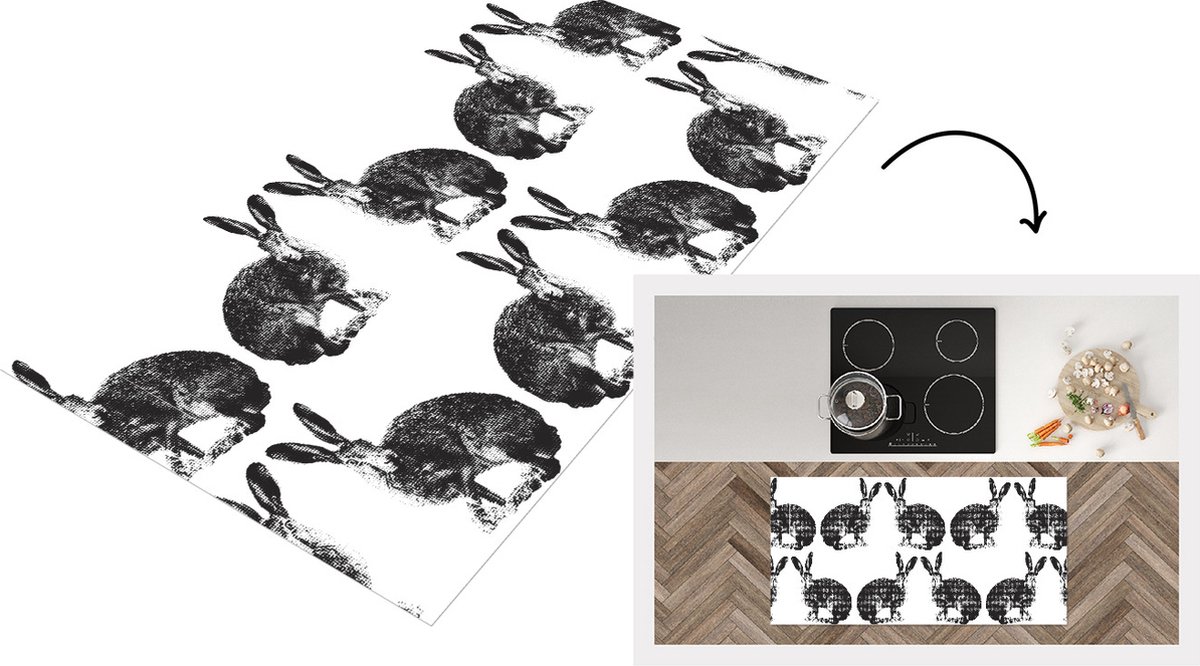 KitchenYeah Keukenloper - Loper keuken - Vintage - Design - Konijn - Dieren - 120x60 cm - Keukenloper vinyl Multicolor