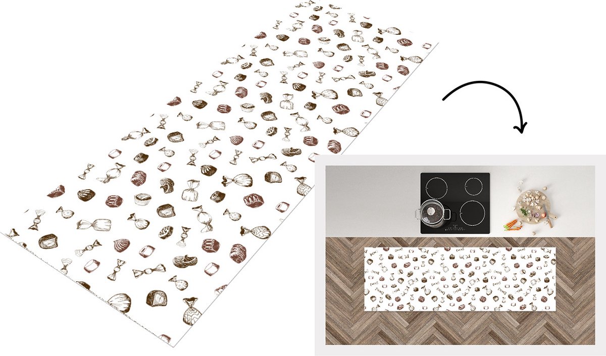 KitchenYeah Keukenloper - Loper keuken - Snoep - Vintage - Chocolade - Design - 150x50 cm - Keukenloper vinyl Multicolor