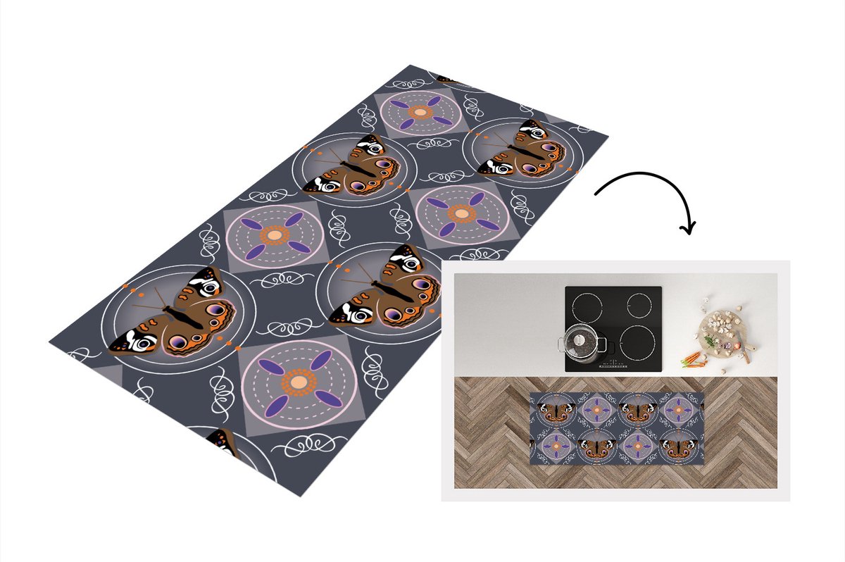 KitchenYeah Keukenloper - Loper keuken - Patronen - Vlinders - Abstract - 120x50 cm - Keukenloper vinyl Multicolor