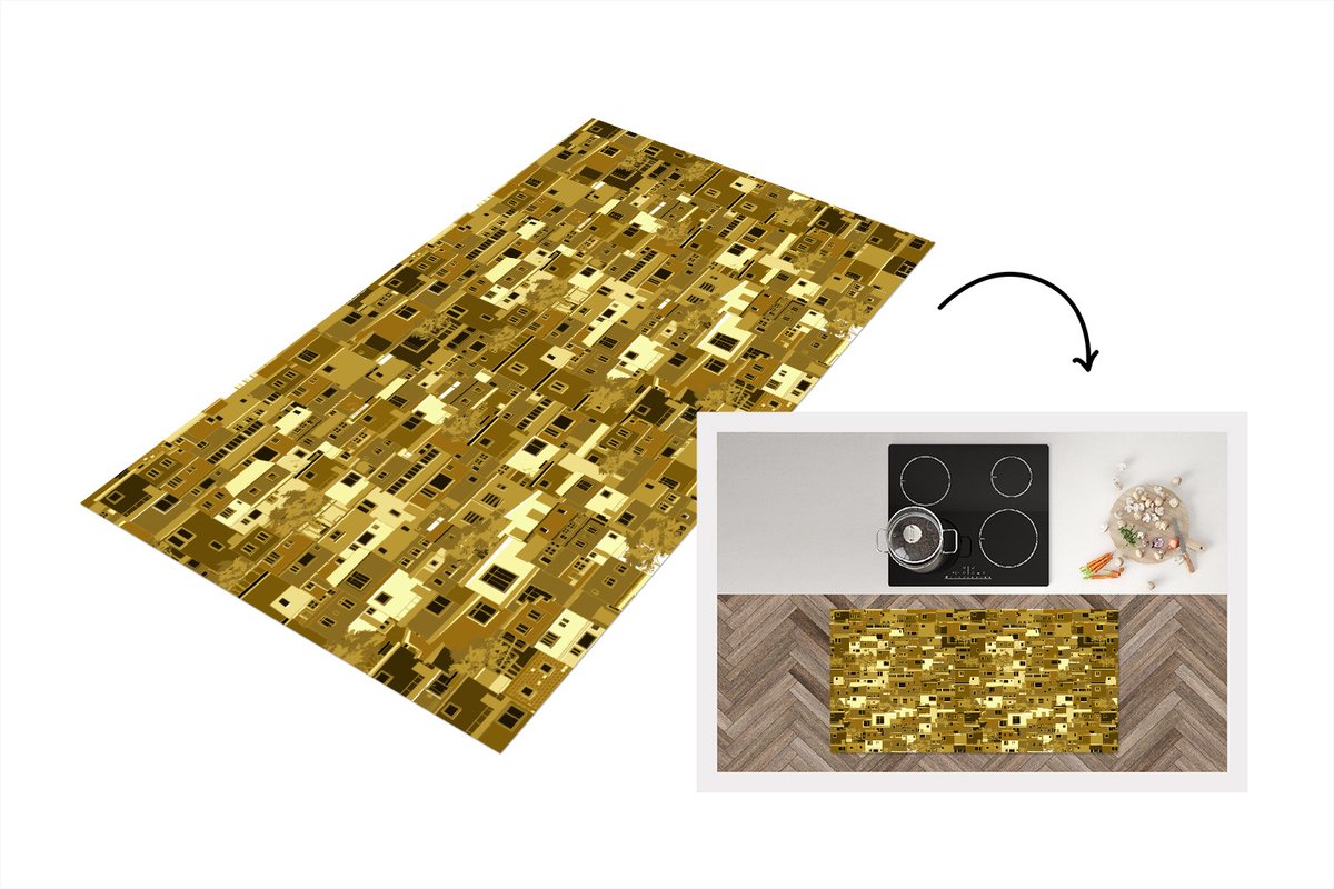 KitchenYeah Keukenloper - Loper keuken - Afrika - Patronen - Huis - 120x60 cm - Keukenloper vinyl Multicolor