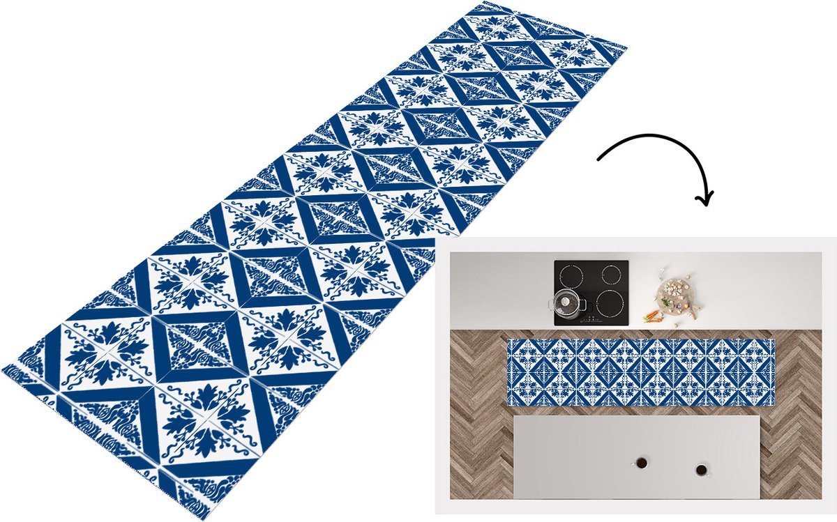 KitchenYeah Keukenloper - Loper keuken - Tegel - Portugal - Patroon - 200x50 cm - Keukenloper vinyl Multicolor