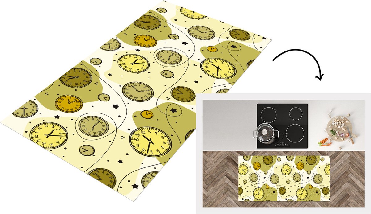 KitchenYeah Keukenloper - Loper keuken - Retro - Klok - Patronen - Stippen - 120x60 cm - Keukenloper vinyl Multicolor