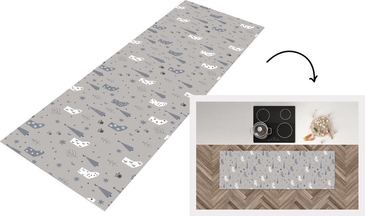 KitchenYeah Keukenloper - Loper keuken - Sokken - Patronen - Kerst - 150x50 cm - Keukenloper vinyl Multicolor