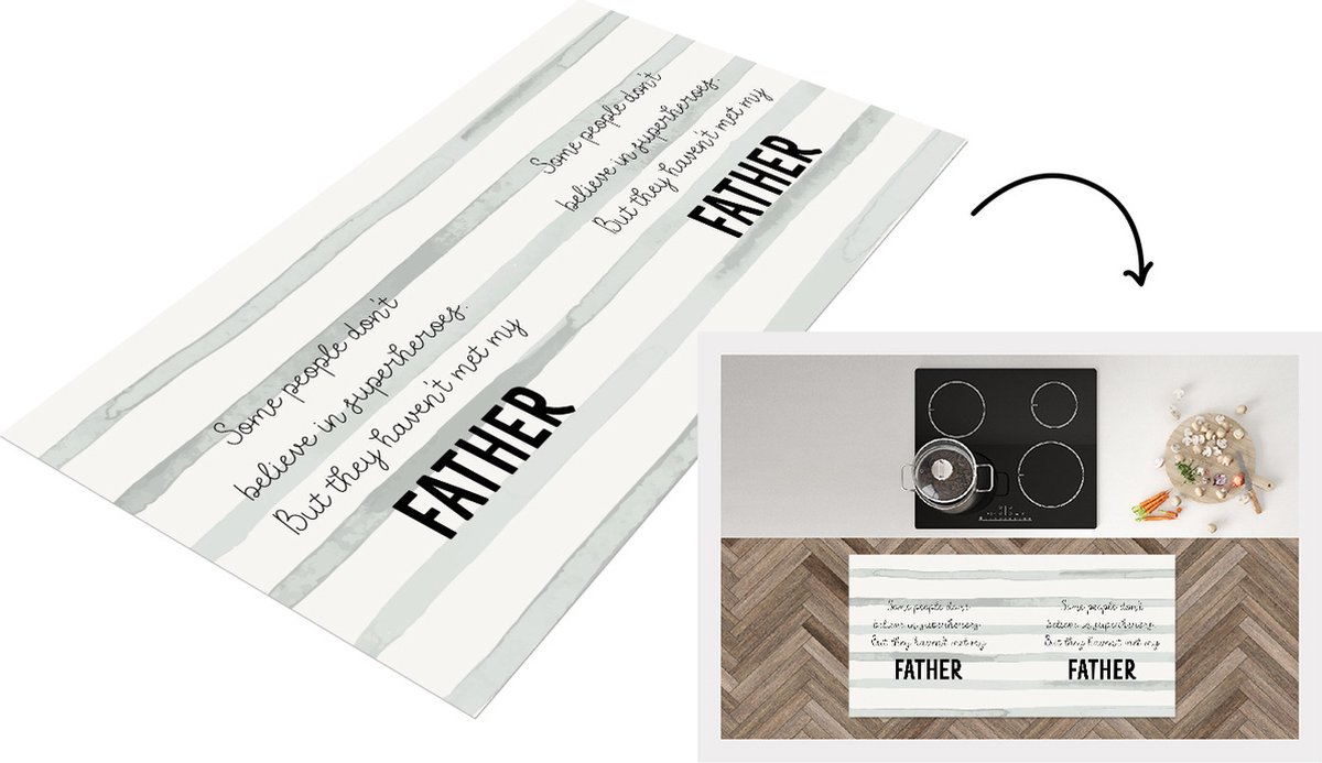 KitchenYeah Keukenloper - Loper keuken - Papa - Superheld - Quotes - Cadeau mannen - 120x60 cm - Keukenloper vinyl Multicolor