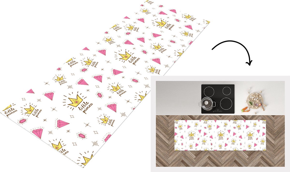 KitchenYeah Keukenloper - Loper keuken - Prinses - Patronen - Quote - Kroon - 150x50 cm - Keukenloper vinyl Multicolor