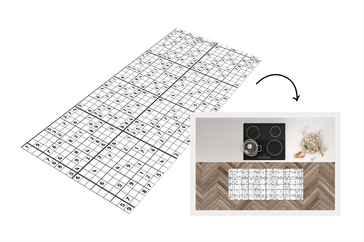 KitchenYeah Keukenloper - Loper keuken - Sudoku - Puzzel - Patroon - 120x50 cm - Keukenloper vinyl Multicolor