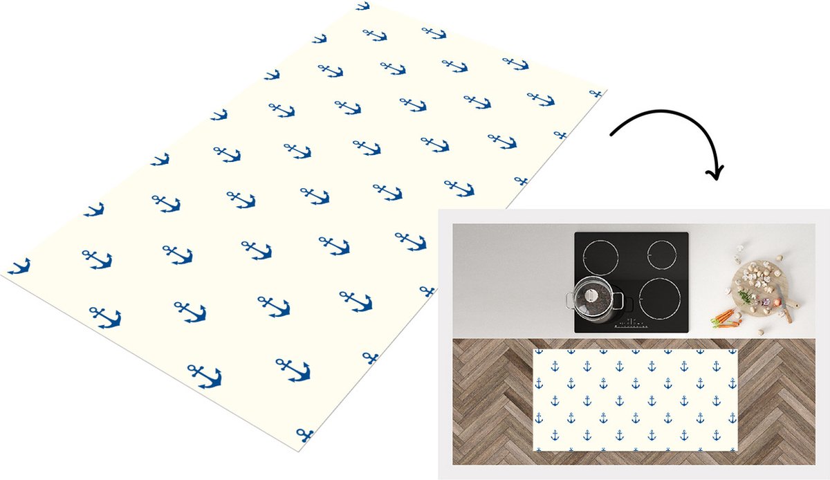 KitchenYeah Keukenloper - Loper keuken - Matroos - Anker - Strand - Patroon - 120x60 cm - Keukenloper vinyl Multicolor