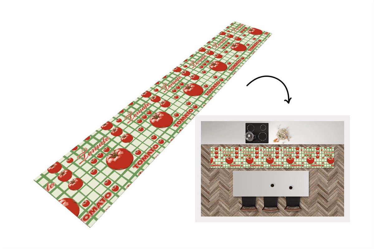 KitchenYeah Keukenloper - Loper keuken - Tomaat - Patronen - Fruit - Vintage - 300x50 cm - Keukenloper vinyl Multicolor