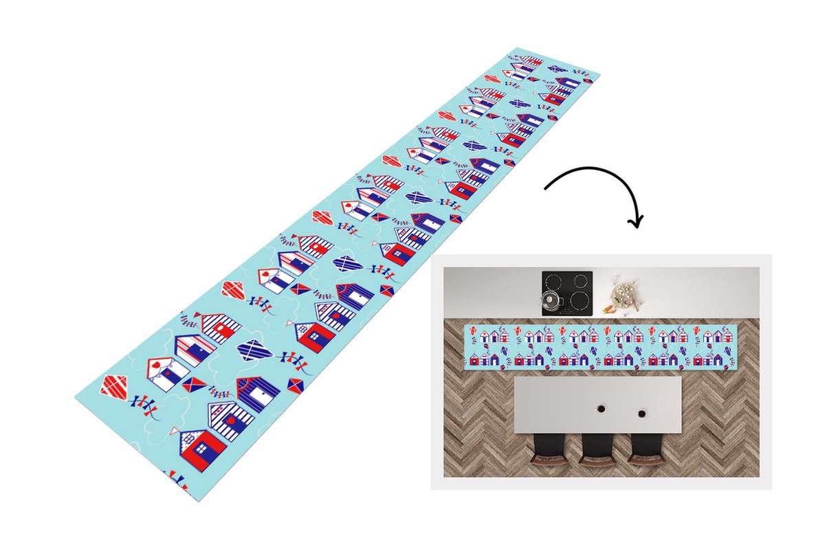 KitchenYeah Keukenloper - Loper keuken - Strand - Vlieger - Patronen - 300x50 cm - Keukenloper vinyl Multicolor
