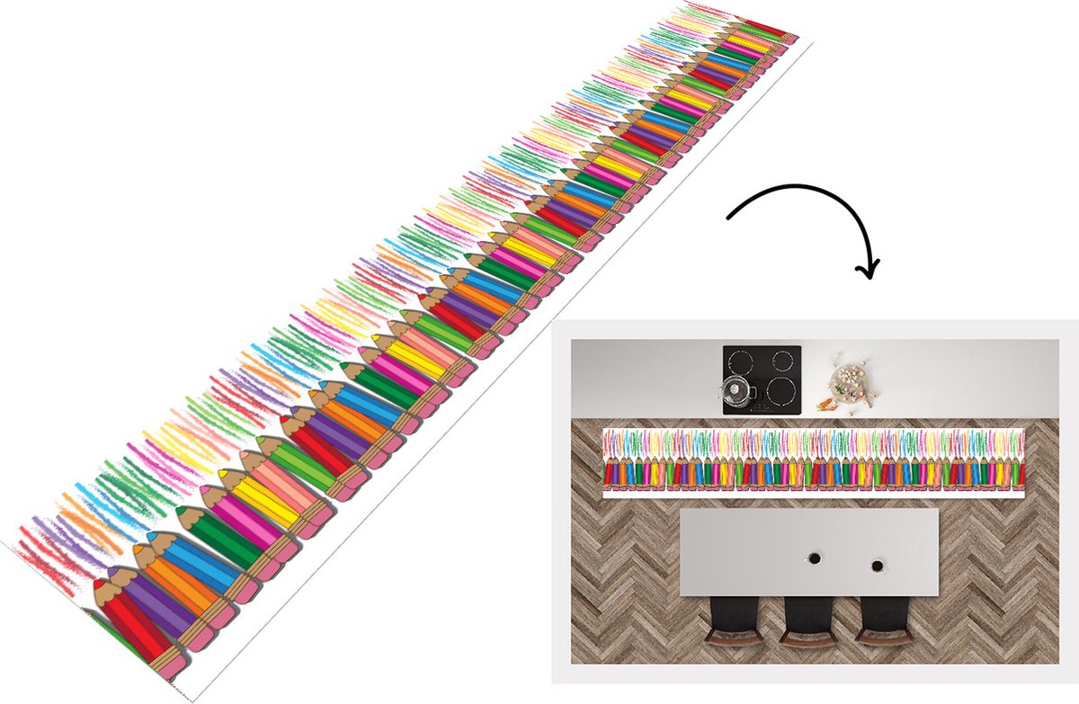 KitchenYeah Keukenloper - Loper keuken - Kleurpotlood - Patronen - Regenboog - Keukenloper vinyl multicolor, foto 3