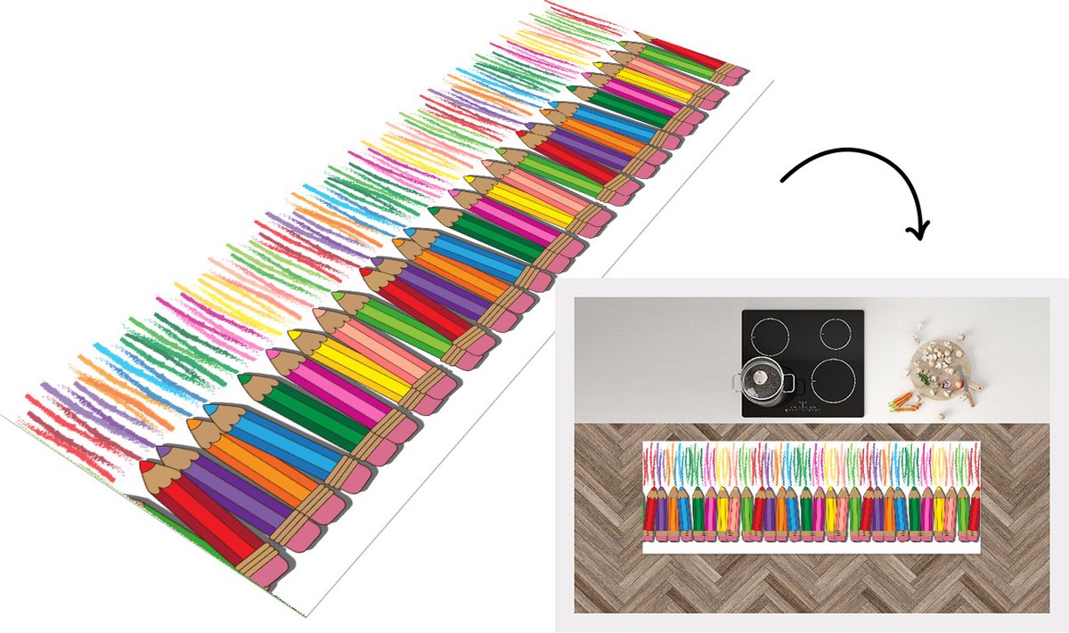 KitchenYeah Keukenloper - Loper keuken - Kleurpotlood - Patronen - Regenboog - Keukenloper vinyl multicolor, foto 2