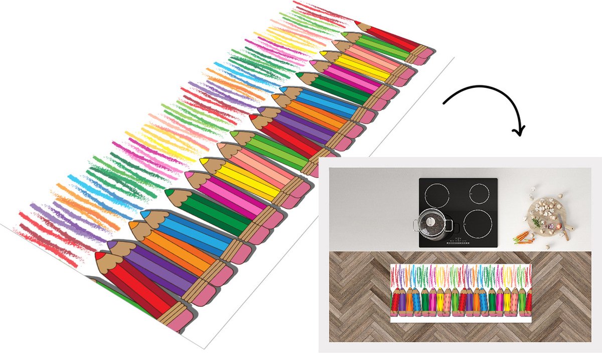 KitchenYeah Keukenloper - Loper keuken - Kleurpotlood - Patronen - Regenboog - Keukenloper vinyl Multicolor